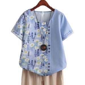 E-RÃ©tro Purple & White Wildflower Seamed Button Accent Scoop Neck Top Size XXL